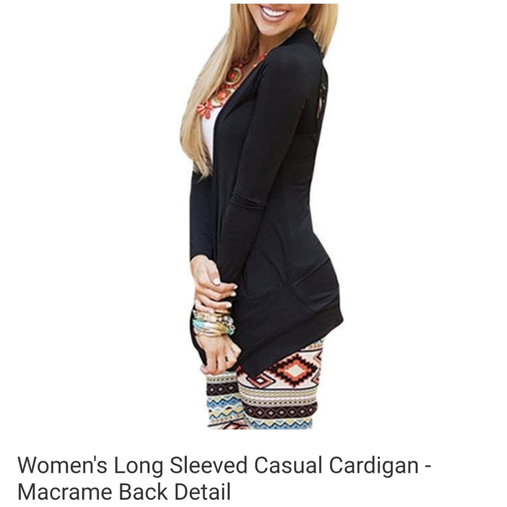 Black long sleeve casual cardigan with skull cut o - Picture 2 of 4